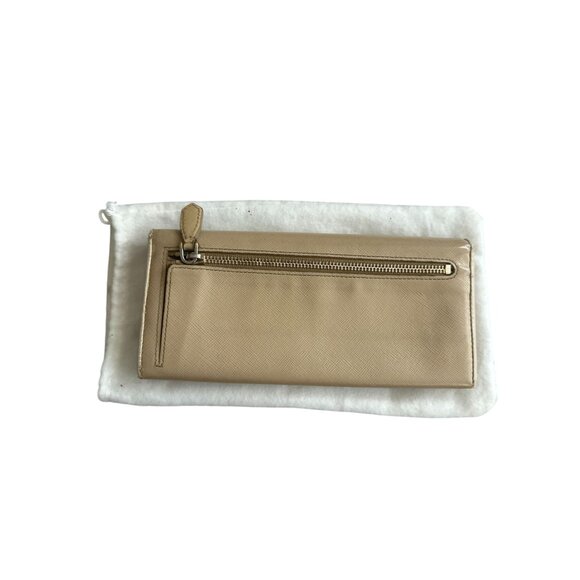 PRADA Tan Cream Saffiano Leather Bow Clutch Wallet w/ Dustbag - Picture 5 of 10